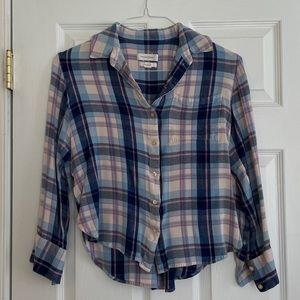 Treasure & Bond, pink/white/blue flannel, size XS
